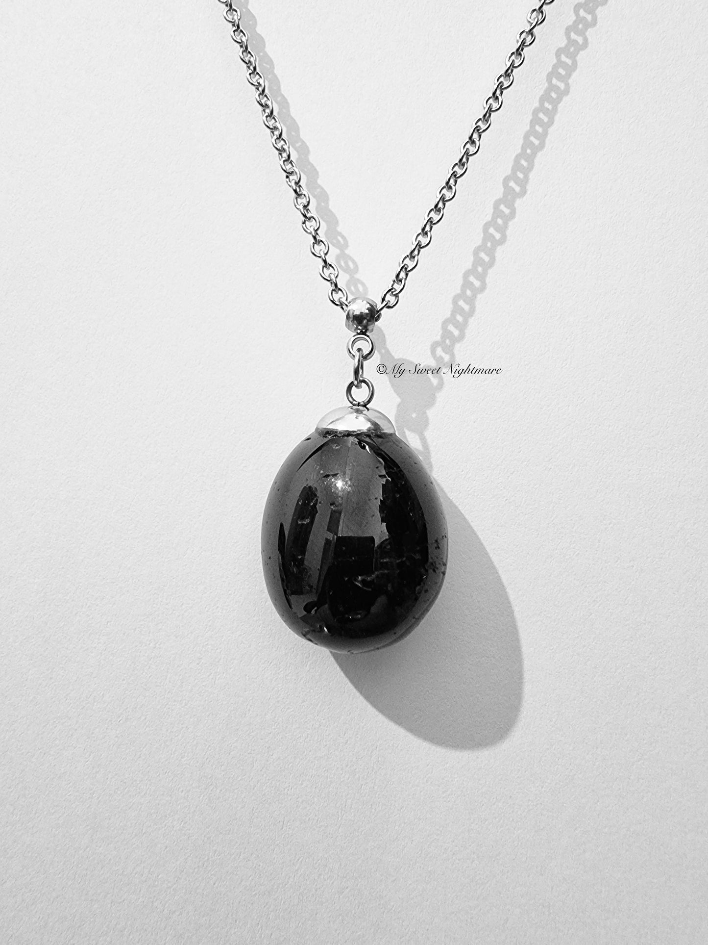 Pendant with tumbled natural Black Tourmaline